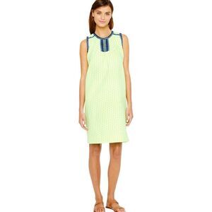J. Crew yellow arrow print with blue trim summer sleeveless dress size 8